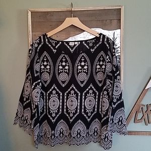 Black w/ White Embroidery Top